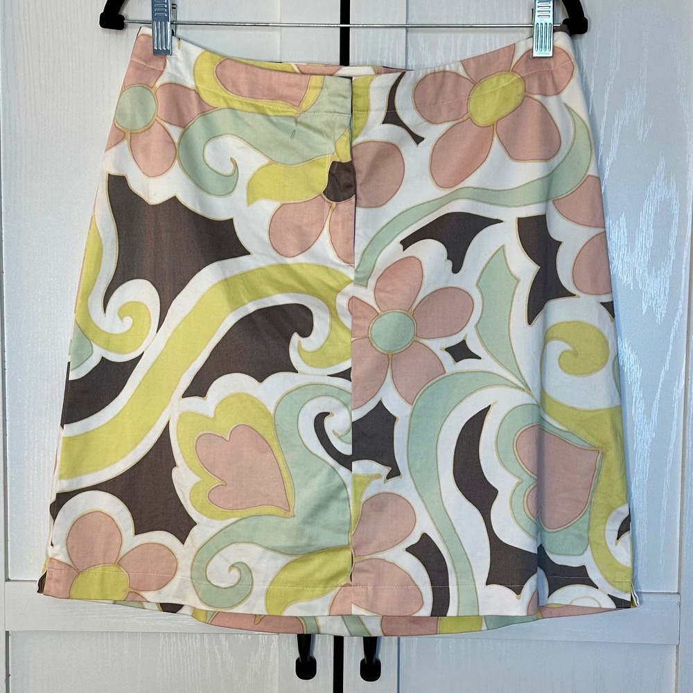 Tyler Boe Retro‎ Floral Psychedelic Mini Skirt Pink Yellow Green Size 10 Cotton
